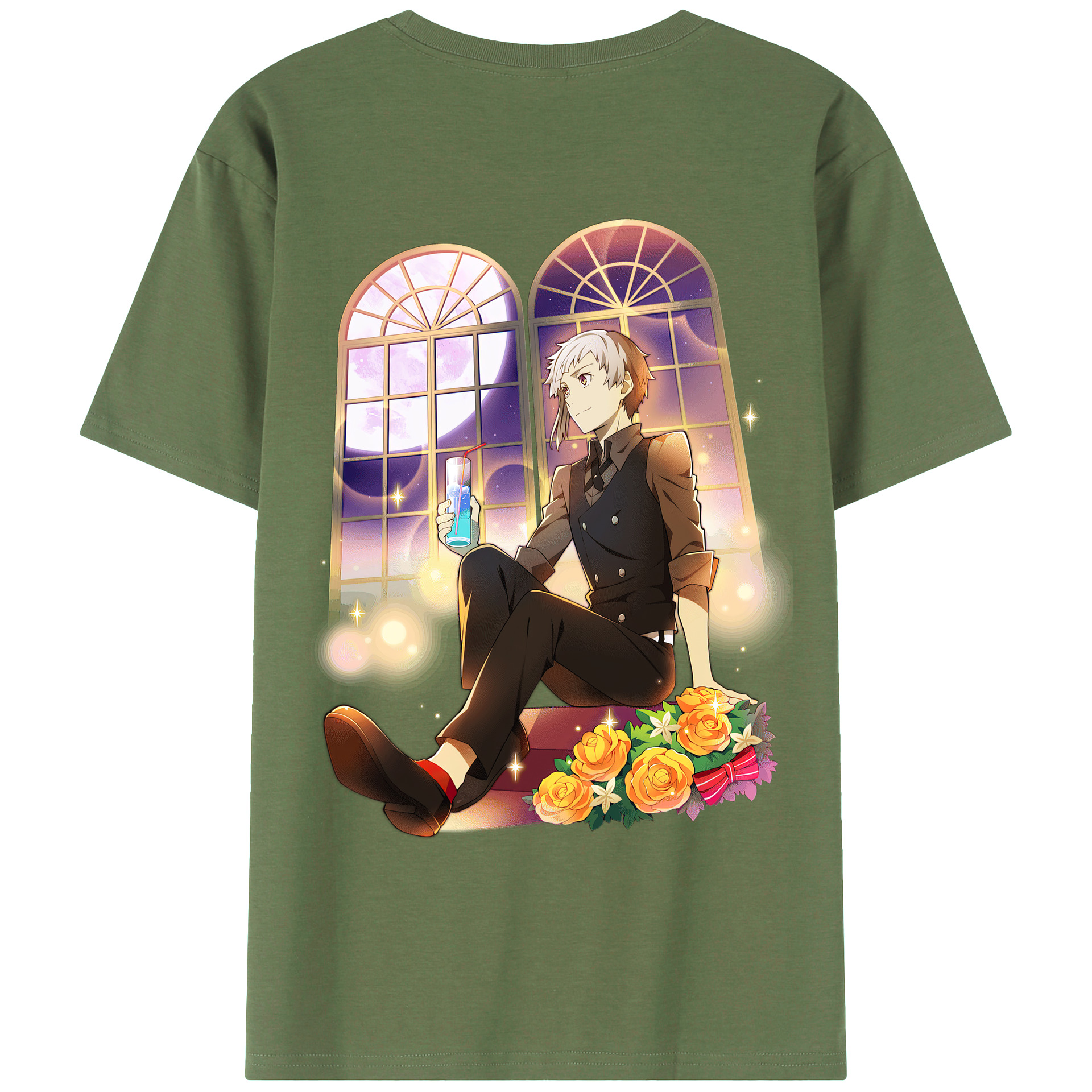 （画像用） 文豪ストレイドッグス Bungo Stray Dogs 綿100％ メンズ半袖Tシャツ（バックプリント） 通気性
